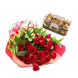 send 12 red roses bouquet and chocolate box to japan