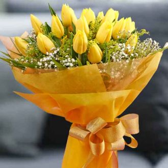 send 12 yellow tulips hand bouquet to japan