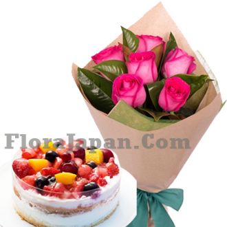 pink rose bouquet with cake to tokyo japan