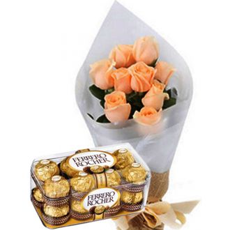 send peach roses with rocher chocolate to tokyo