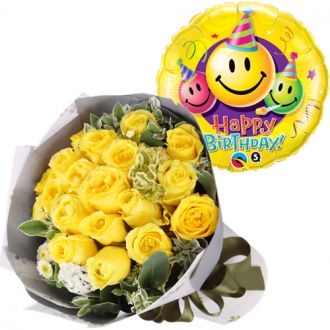 send two dozen yellow roses with balloon to tokyo