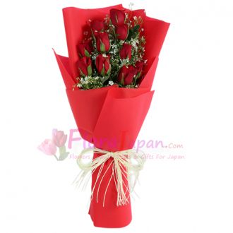 send beautiful 12 red roses bouquet to japan