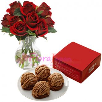buy roses vase with chocolate cake in tokyo