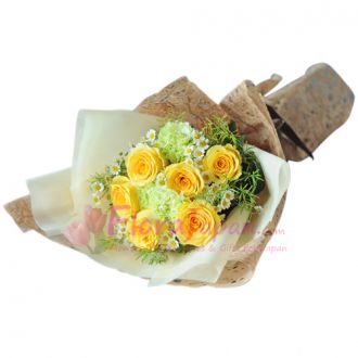 send half dozen yellow roses in bouquet to japan