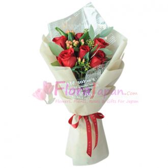 send 6 red roses in bouquet to japan