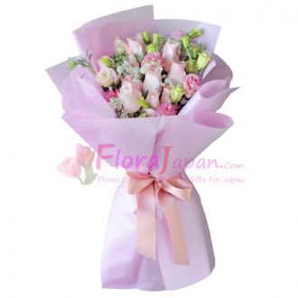 send one dozen pink roses in bouquet to japan