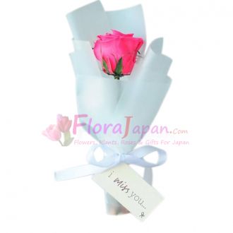 send single pink rose in bouquet to japan