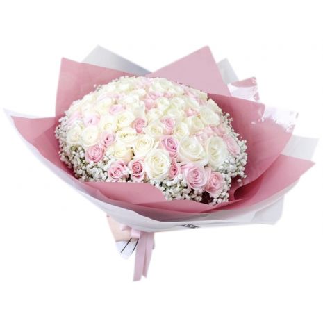 send 100 white and pink mixed bouquet to japan