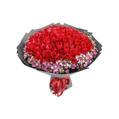 one hundred red roses bouquet to japan