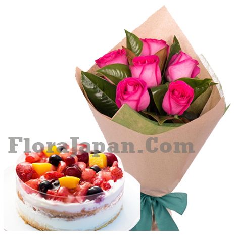 pink rose bouquet with cake to tokyo japan