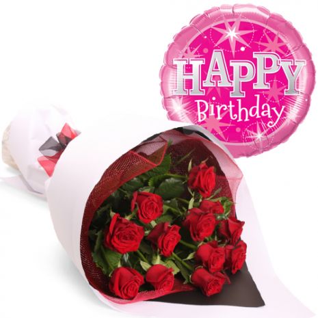 send one mylar balloon with 12 pcs red roses to tokyo