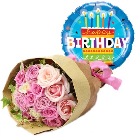 send 15 pch mixed roses bouquet with balloon to japan