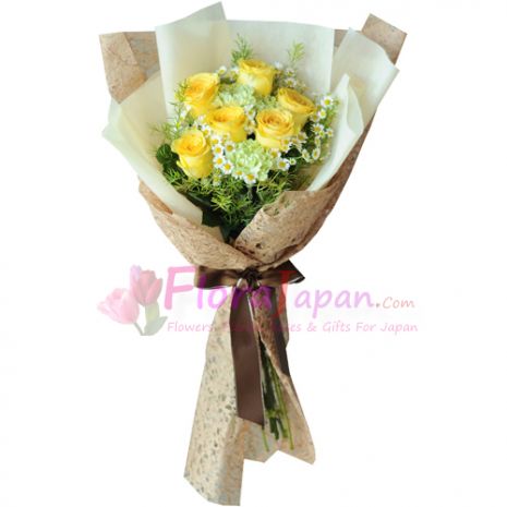 send half dozen yellow roses in bouquet to japan