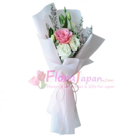 send pink and white roses bouquet to japan